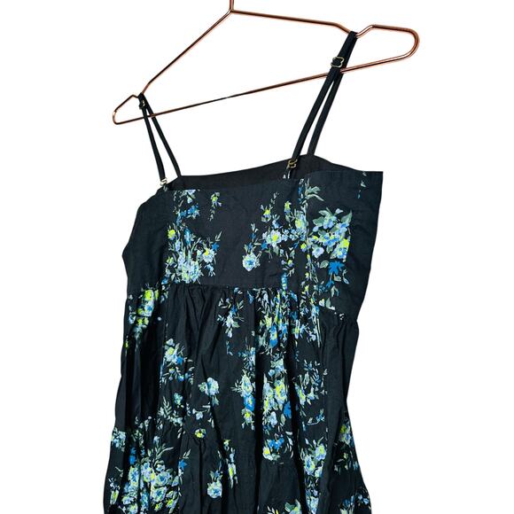 Les Rêveries Black Blue Floral Hourglass Square Neck Strap Midi Dress Size 6 - Picture 10 of 12